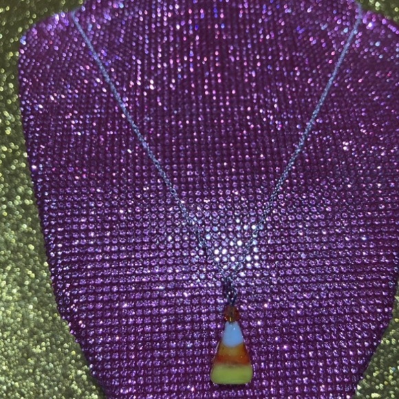 Candy Corn Sterling Silver Necklace Bedazzled Bead Y2K Jewelry Spooky Halloween - Picture 10 of 14